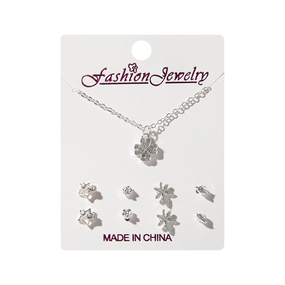 Ensemble de bijoux avec collier et perles trèfle à quatre feuilles plaqué argent S925, ensemble de bijoux pour femmes