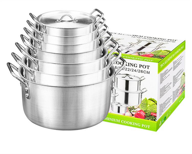 7 pièces de casseroles a usage de cuisine extérieure Suise en aluminium Pot de soupe Pot en aluminium Ensemble de pot 7in1