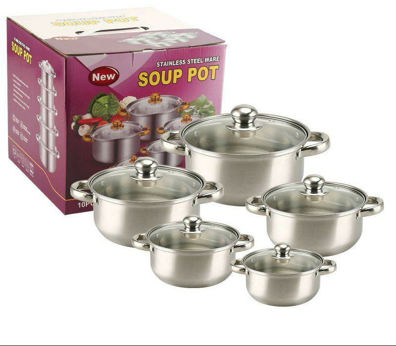 Ensemble de Casseroles de 5pcs en Acier Inoxydable Avec Poignée et Couvercle en Verre, Pot à Soupe