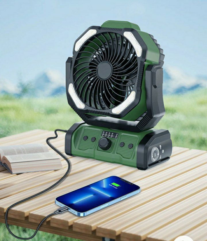 Ventilateur portable rechargeable de camping extérieur transfrontalière USB Portable-Réglementation élevée de charge éolienne de camping Éclairage de tente de pêche à la tente de pêche 20000mAh